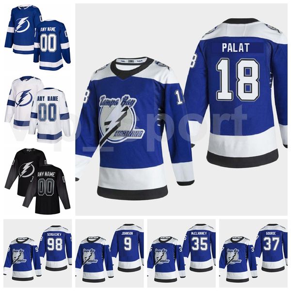 

ice hockey reverse retro tampa bay lightning jersey 71 anthony cirelli 18 ondrej palat 98 mikhail sergachev 9 tyler johnson 37 yanni gourde, Black;red