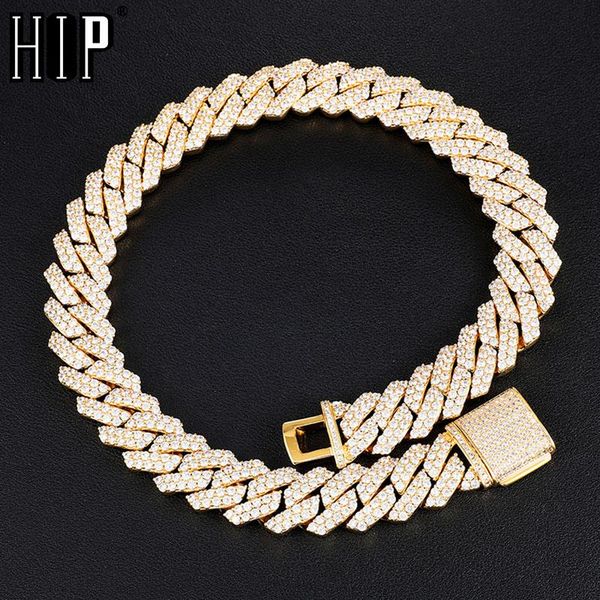 

chains hip hop 19mm 2 row heavy cuban prong chain bling iced out box buckle copper setting + cz gold for men jewelry, Silver