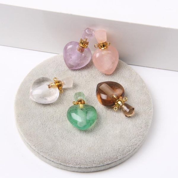 

natural crystal heart shape perfume bottle healing necklace essential oil diffuser charms pendant for jewelry making1