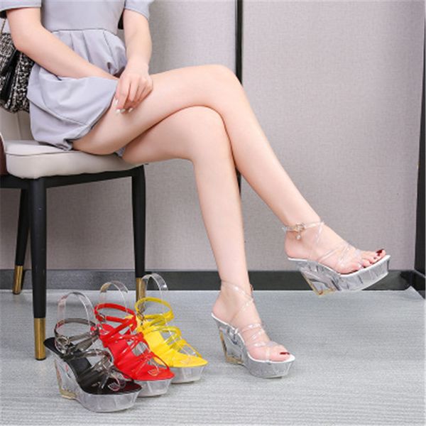 

you'll 2021 new see high heels 10cm women's sandals transparent braces open-toed toe wedding party shoes nfkt, Black