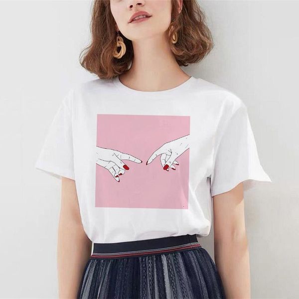 

new fashion tshirt women hands and rose printed t shirt harajuku tee shirts summer streetwear female clothes, White