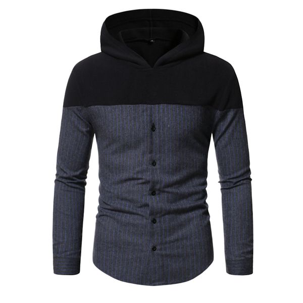 

new autumn casual shirt with cap splicing men's stripes shirts c1211, White;black