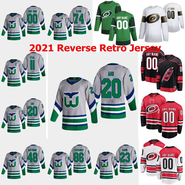 

2021 reverse retro carolina hurricanes hockey jerseys brett pesce sami vatanen warren foegele ryan dzingel jake gardiner custom stitched, Black;red