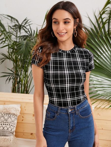 

plaid print fitted l16r#, White