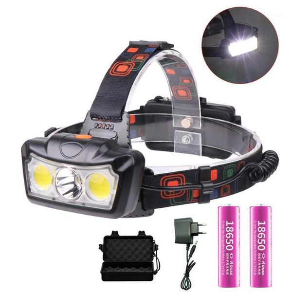 

30000lm led headlamp t6+cob led headlight head lamp torch lanterna head light use 2*18650 battery for camping1
