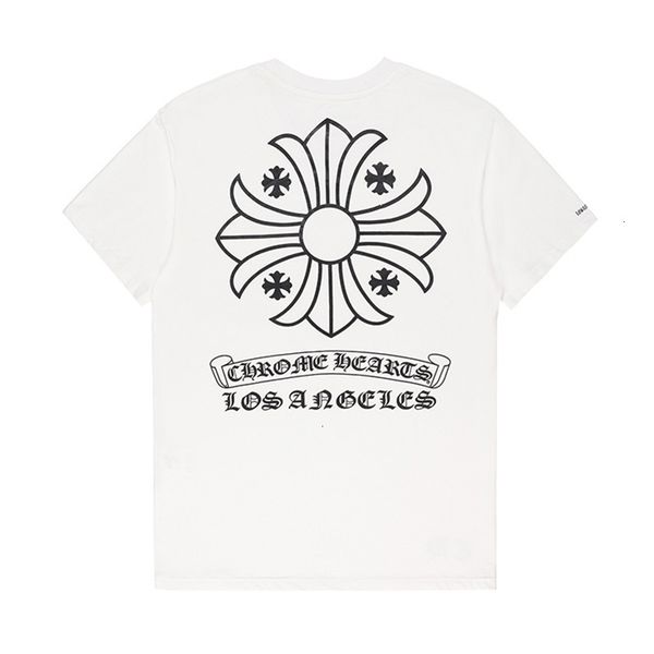 

summer tide ch five star pattern cotton short t-shirt for men and women slim personality large size lovers' half sleeve, White