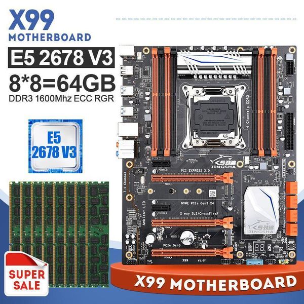 

jingsha x99 motherboard set kit with xeon e5 2678 v3 lga 2011-3 cpu 8* 8gb=64g 1600mhz ddr3 ecc reg memory ram matx nvme m.2 ssd1