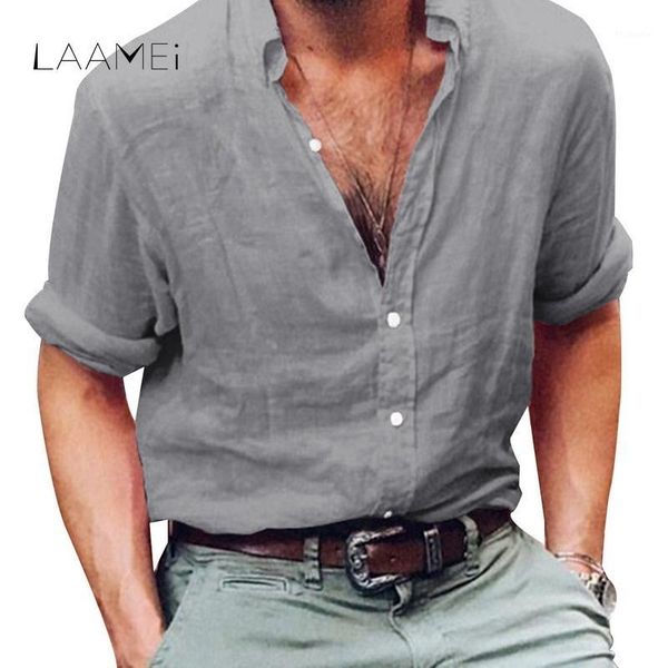 

laamei men's shirts long sleeve business shirt brand linen male slim casual solid flax dress shirt man s-3xl button, White;black