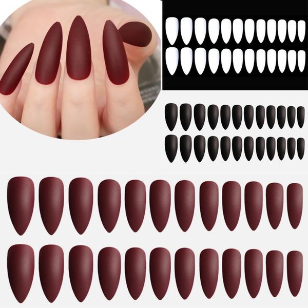 

false nails 24pcs stiletto tips finger extensions matte/bright extra long full cover ballerina easy to use artificial fake nail, Red;gold