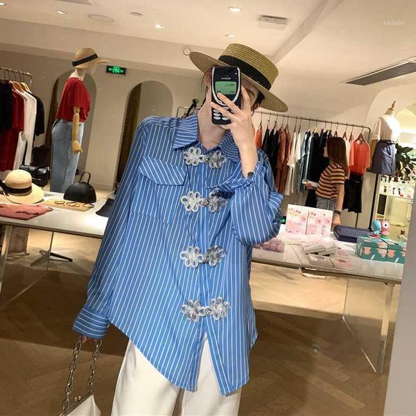 

chkestriped shirt women's retro hong kong-style vertical striped coat hong kong-style casual all-match shirts 2020-051, White