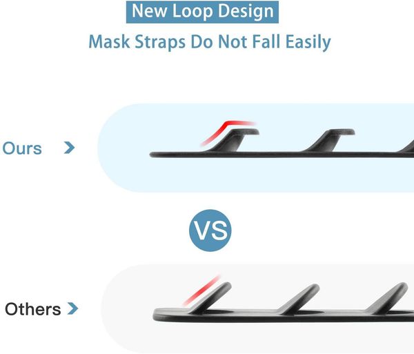 

strap ear pain relief extender face mask, hooks for different size - 6 pack, 7 inch, mask holder,black