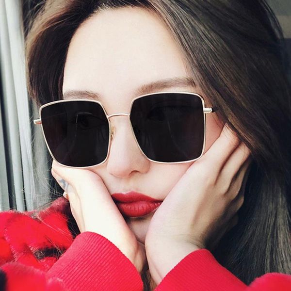 

sunglasses oversized women metal square sunglass 2021 brand female shades mirror big size frame sun glasses gafas, White;black