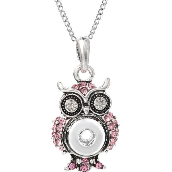 

new 12mm snap jewelry necklaces rhinestone crystal owl angel wings round snap necklace fit 12mm snap buttons pendant n bbyuot, Silver