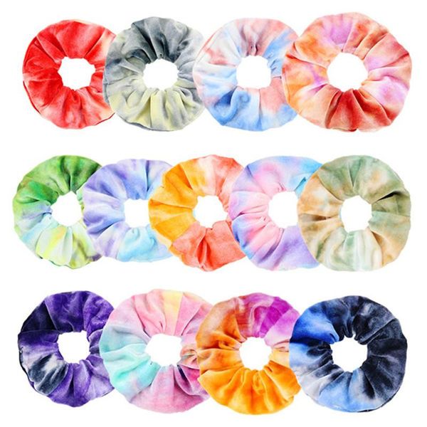 Tie Dye Veludo Scrunchie Elásticos Elásticos Cabelo Scrunchy Laços Macio Scrunchie Bobbles Cordas Cabelos Bandas para Mulheres Meninas