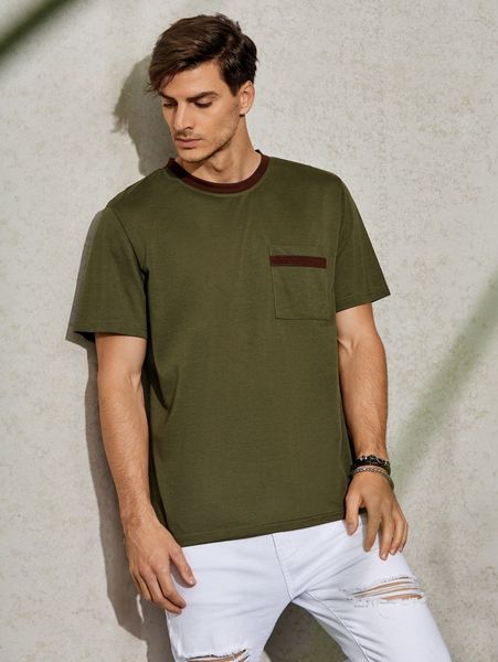 

men contrast trim patched pocket tee j8gb#, White;black