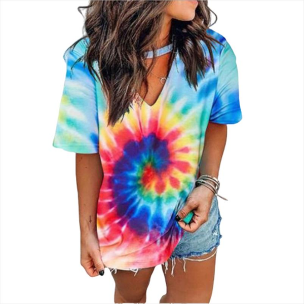 

2020 new arrival summer spiral print short sleeve tshirts women tie dye shirts casual streetwear large size 10 colors tees, White