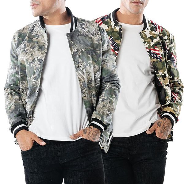 

men's jackets european and american autumn winter camouflage serpentine ribbon collar printing fashion design jacket, Black;brown