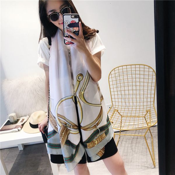 

new brand version of small fresh new silk chain new silk print scarves beach sunscreen shawl klwe, Black;purple