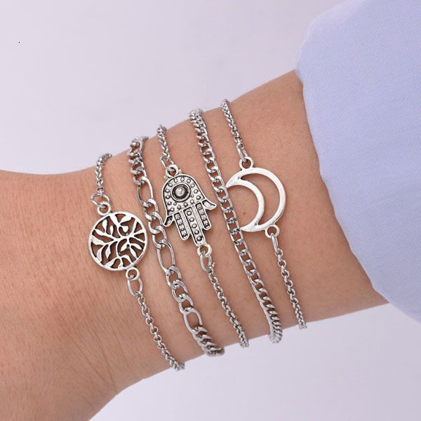 

fashion jewelry s1701 set hollow out circle moon chain bracelet 5pcs/set