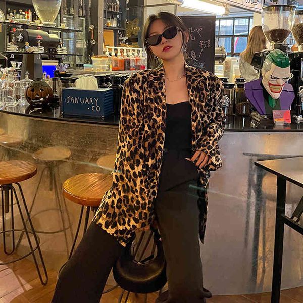 

women's suits & blazers [eam] women coffee leopard print big size blazer lapel long sleeve loose fit jacket fashion spring autumn 2022, White;black
