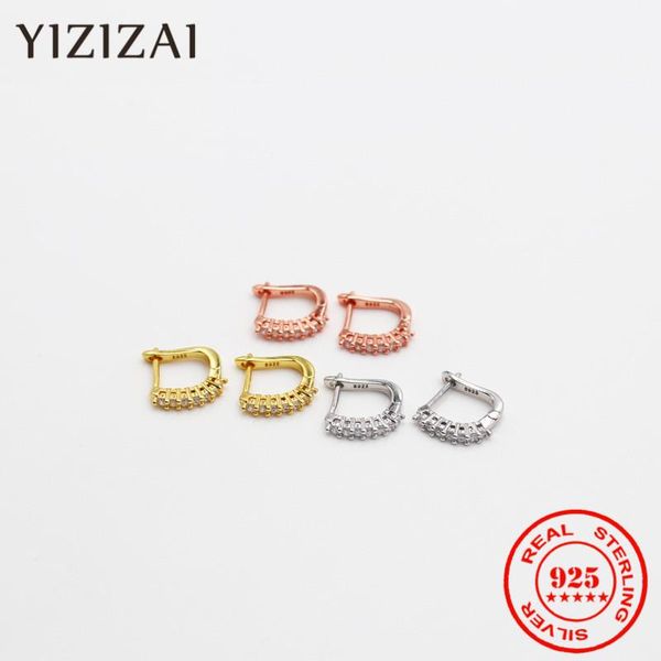 

hoop & huggie yizizai 100% 925 sterling silver luxury cz crystal circle round u-shape earrings for women piercing jewelry, Golden;silver