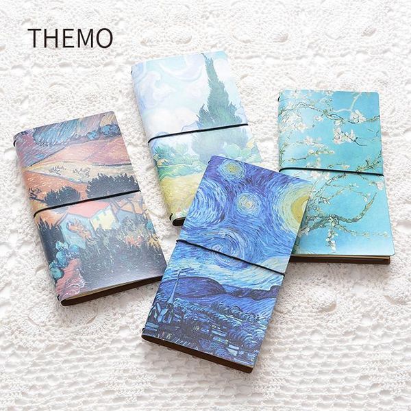 

notepads van gogh oil painting pu leather cover notebook travel diary book exercise composition binding note notepad gift stationery1, Purple;pink