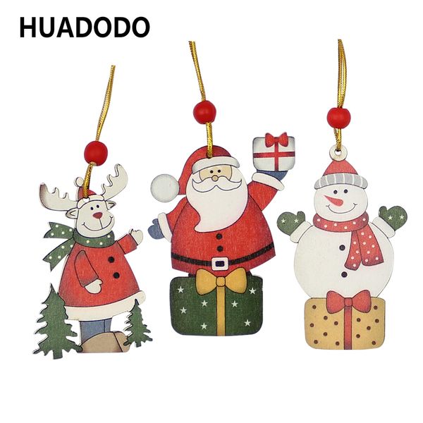 

huadodo 3pcs wooden christmas pendant ornaments color printing diy craft for home xmas tree ornament party decorations kids gift q1112