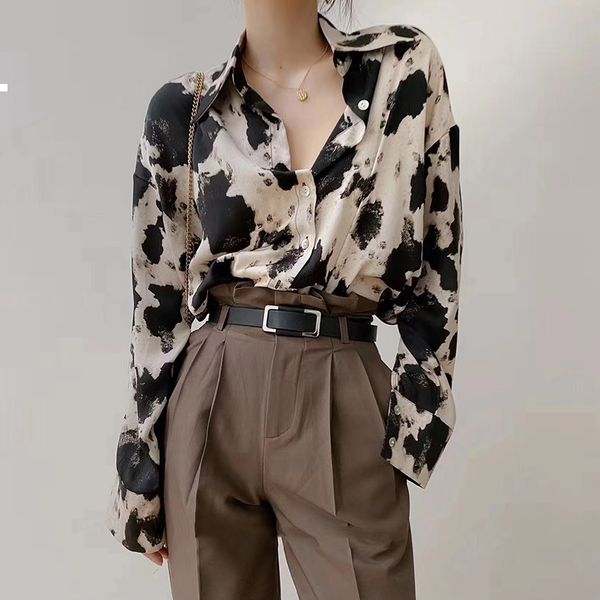 

leopard 2021 new cow long sleeve designer shirt autumn luxury vintage woman streetwear clothes x1ee nce8, White