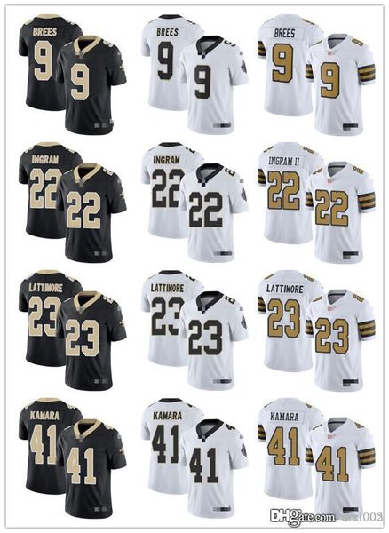 

men women youth new orleans saints 23 marshon lattimore white 9 drew brees 22 mark ingram black 41 alvin kamara football jerseys, Black;red