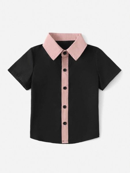 

men 1pc contrast collar button up shirt q73r#, White;black