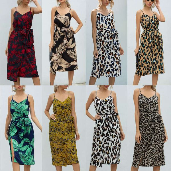 

2021 new women's printed suspender loose casual drs xia chiffon, Black;gray