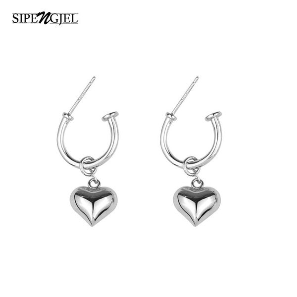 

hoop & huggie sipengjel fashion korean cute love heart earrings silver color drop for women jewelry gift, Golden;silver