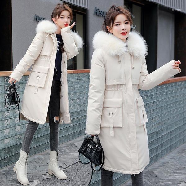 

women's down cotton jacket mid-length 2020 autumn and winter european and american drawstring elastic waist cotton-padded jacket1, Black