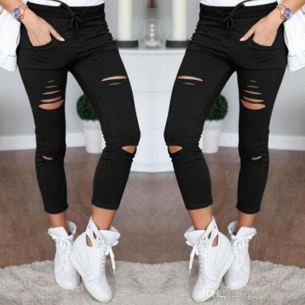 

leggings 2020 hole new women fashion slim fitness leisure sporting feet sweat pants black gray navy blue hollow trousers, Black;white