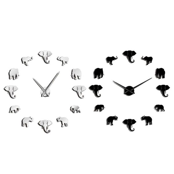 

jungle animals elephant diy large wall clock home decor modern design mirror effect giant frameless elephants diy clock watch