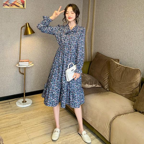 

wiccon floral dress women's spring 2021 new v-neck lace up waist loose long sleeve printed knee-length dresses female, Black;gray