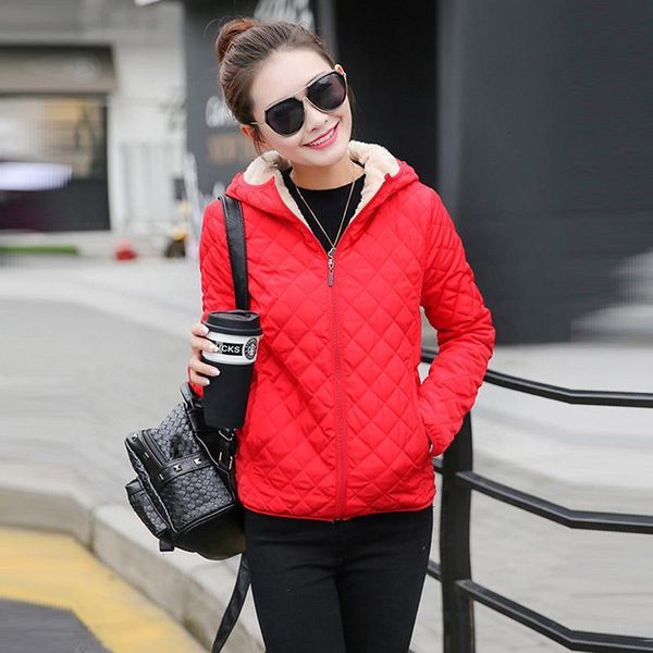 

autumn parkas basic jackets female women winter plus velvet lamb hooded coats casual winter jacket womens outwear coat, Black
