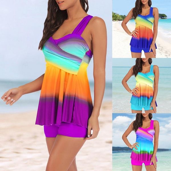 

women tankinis 2019 swimwear plus size s-5xl women bikinis mujer colorful tankini mid waist push up swimsuit beach bikini set1, White;black