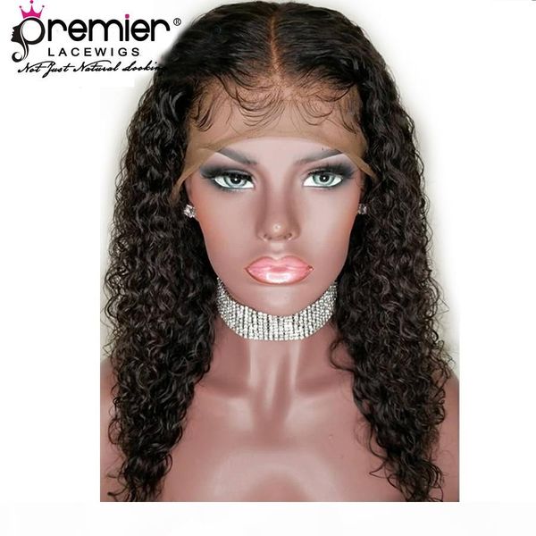 

premier lace wigs natural hairline glueless lace front wigs brazilian remy human hair 150% density loose curly lace wig for american, Black;brown