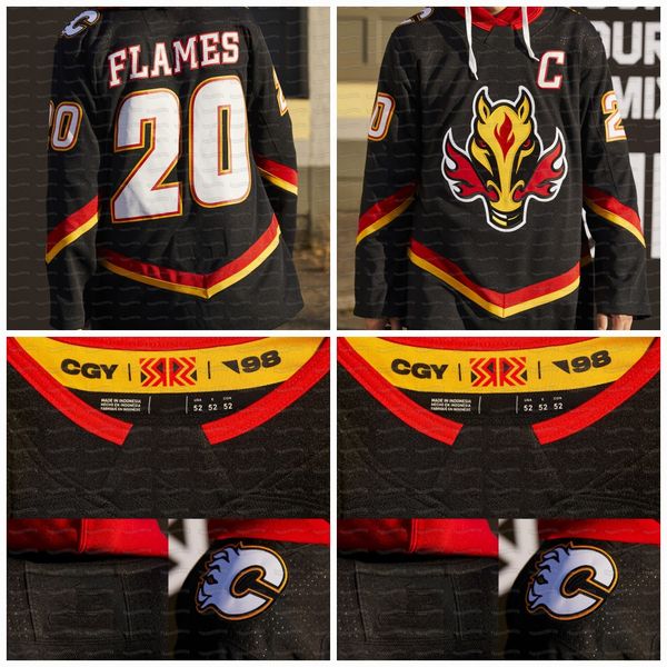 

youth jacob markstrom calgary flames 2021 reverse retro johnny gaudreau monahan sam bennett lindholm backlund mcdonald jersey, Black;red