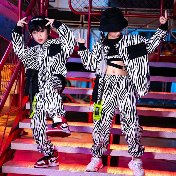

stage wear children's hip hop dance costume zebra print pants long sleeve ballroom jazz performance clothes vdb3000, Black;red