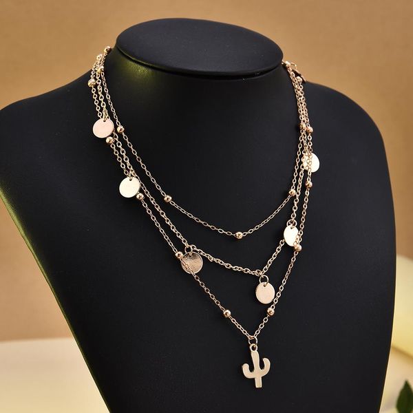 

модные золотые многослойные ожерелья кактус дух кулон ожерелья для женщин 2020 колье ювелирные изделия multi strand ожерелье jllsgu, Silver