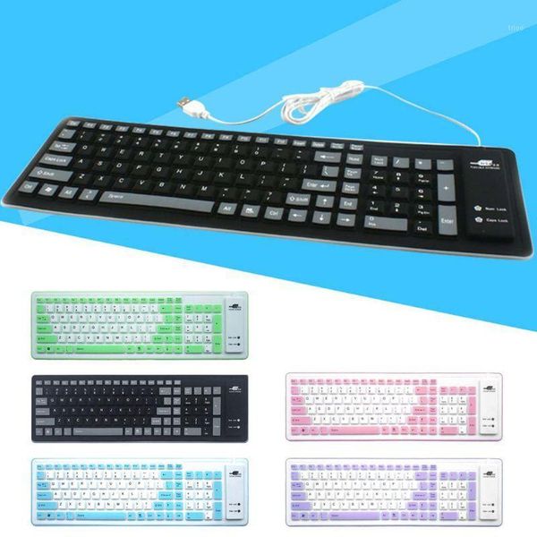 

keyboards 1 pc foldable silicone keyboard usb wired silicon flexible soft for lap