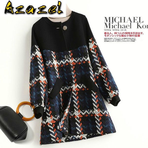 

women's wool & blends 100% coat autumn winter tweed woman jacket plaid coats and jackets women clothes abrigo mujer 2021 kqn30178 kj488, Black