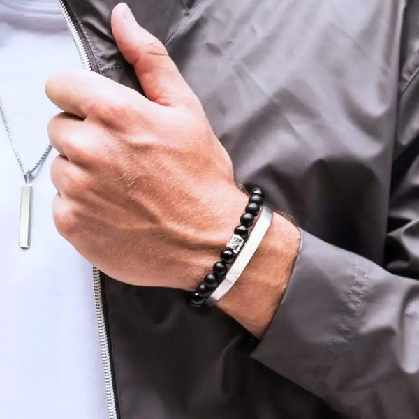 

runda men and women stainless steel bangle bracelets couple lovers jewelry, Black