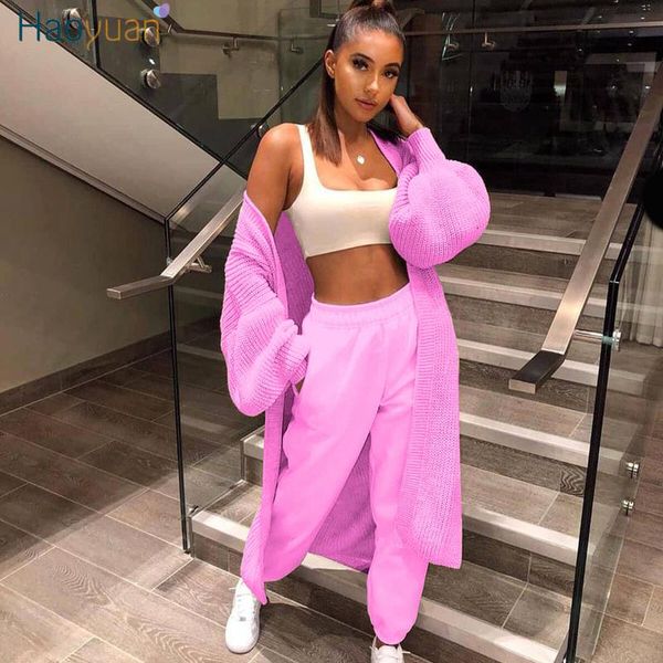 

haoyuan long cardigan women fall winter clothes soft fashion knitted oversized jumper outwear loose full sleeve sweaters, White