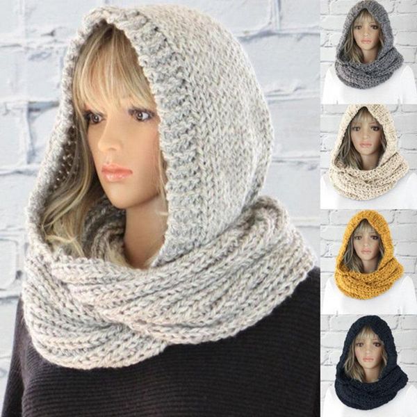 

scarves 2021 winter scarf ladies fashion knitted warm hat set cap, Blue;gray