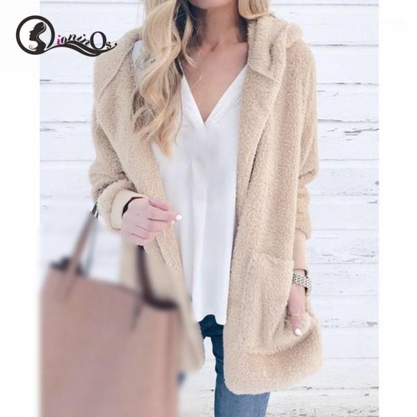 

women 2020 autumn winter coat fashion casual solid color hooded long sleeves cardigan coat jacket1, Black;brown