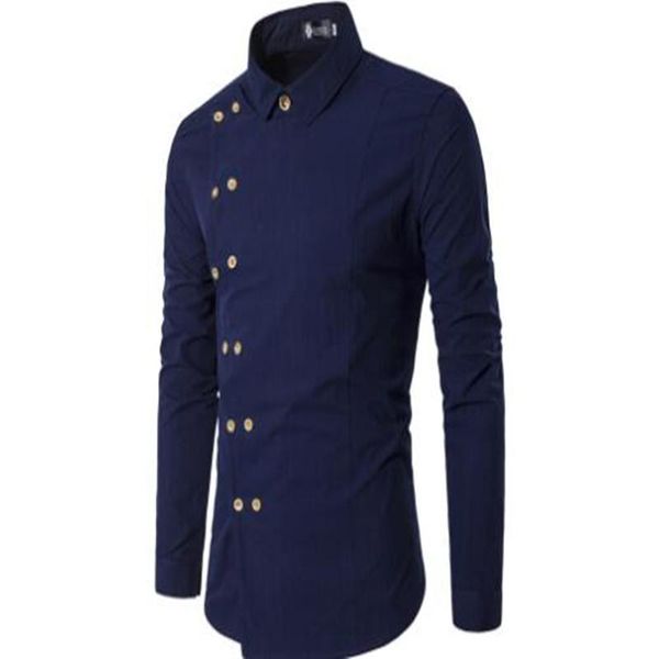 

men's casual shirts autumn/winter 2021 tuhao gold double-breasted fashion metal decorative slim long-sleeve shirt, White;black