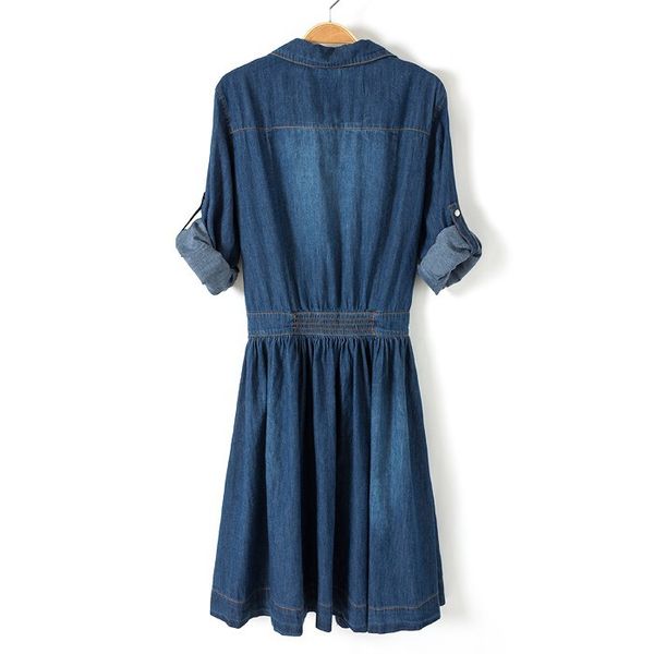 

wholesale- clothing, new denim sleeve fashion autumn dress woman loose casual size dress, three female quarter one-piece plus aawia, Black